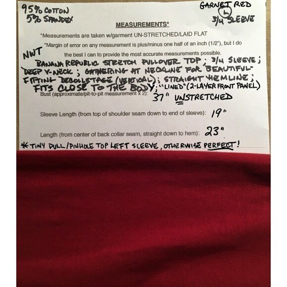 BANANA REPUBLIC Stretch Pullover Deep V-Neck Top, GARNET Red, NWT, Size L - Picture 7 of 8